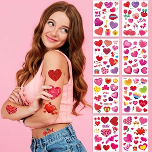 Valentine's Day Heart Lips Temporary Tattoo Stickers Waterproof Red Pink Kiss Love Letter Body Art For Women Party Decoration