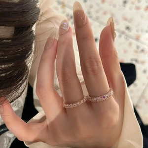 Elegant vintage pink crystal stackable rings with rose gold plating and open-end design
