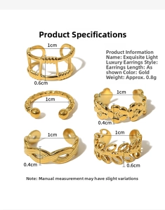 Detailed macro view of five vintage 18K gold-plated cuff earrings with floral relief