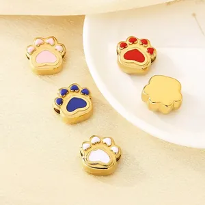 Stainless Steel Paw Print Charms Gold Plated Enamel Colorful Cat Dog Claw Pendants For DIY Jewelry Making Accessories