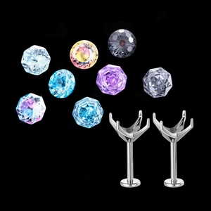 F136 titanium threaded flat back studs with eight multi-colored faceted crystals