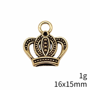 Detail of vintage gold crown pendant measuring 16x15mm with polished metal texture