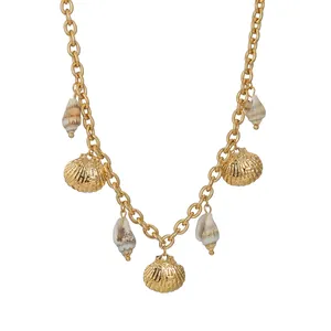 Bohemian Stainless Steel Shell Conch Star Pendant Necklace For Women 18K Gold Plated Summer Ocean Sea Style Fashion Jewelry