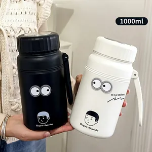1000ml stainless steel thermal flask set in black and white with cute cartoon faces