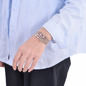 Pink zebra stone multi-layer beaded wrap bracelet with silver flower charm for women