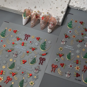 Autocollants À Ongles De Noël Relief 5D Bronzage Bonhomme De Neige Arbre Nœud Baie Flocon De Neige Décoration DIY