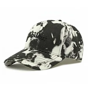 Casquette de baseball tie-dye noir et blanc avec broderie Jubilant 3D et visière courbée