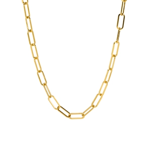 Detailed view of the 18K gold-plated paperclip chain necklace with metallic luster