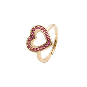Hollow heart open ring in gold plating with pavé set pink zircons for women