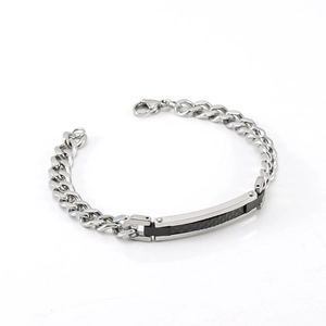 18K gold stainless steel Cuban link bracelet with black carbon fiber inlay and lobster clasp