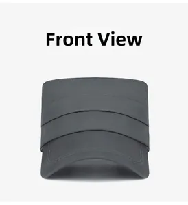 Front view of dark grey quick-dry flat top military cap with horizontal pleated design
