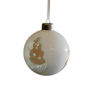 8cm white translucent glass Christmas ball ornament with snowflake and snowman patterns