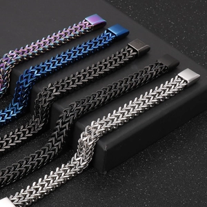 Braided dragon link stainless steel bracelets in silver, black, blue and purple