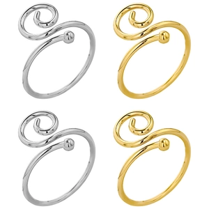 Minimalist Spiral Open Ring 304 Stainless Steel 18K Gold Plated Irregular Swirl Design With Ball Ends For Women Men