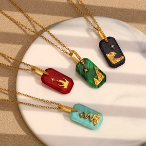 Gold-plated stainless steel star galaxy square pendant necklace with acrylic insets