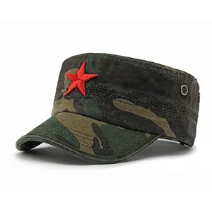 Katoenen camouflage pet met rode ster borduursel voor zonbescherming buiten