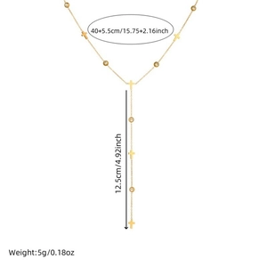 Detail of gold-plated Y-necklace showing a 12.5cm drop with cross and zircon pendants
