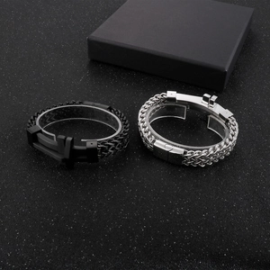 Rock style stainless steel cross bracelets in black and silver finishes for men