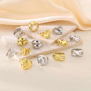 Chunky Stainless Steel Heart Infinity Rings For Women Gold Silver Plated Molten Texture Wide Band Irregular Geometric Ring Jewelry