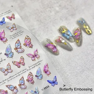 Nail Art Stickers 3D Embossed Laser Holographic Butterfly Rose Vintage Elegant DIY Manicure Decoration For Women