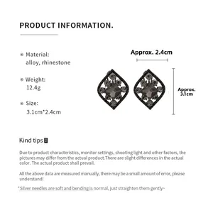 Detailed specs of vintage dark style diamond rhombus leaf earrings with alloy rhinestones