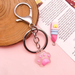 DIY rose red resin keychain with pink cat paw and heart lipstick charms on a ring