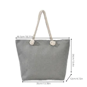 Detailed size chart for the canvas beach tote bag with dimensions and measurements