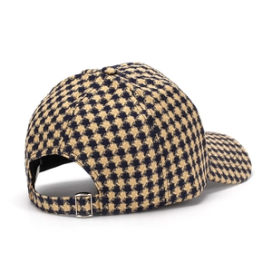 Fashionable houndstooth baseball cap with golden brown patterns and adjustable metal buckle