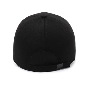 Rear view of black winter baseball cap for men featuring an adjustable back strap closure