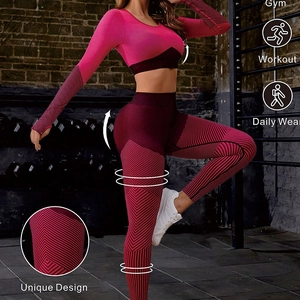 Women Seamless Yoga Set Nylon Spandex High Waist Leggings Long Sleeve Crop Top Workout Gym Fitness Sports Suit Top And Bottom