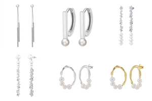 Detailed close-up of S925 silver pearl earrings with zircons in various elegant styles