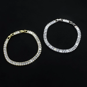 Sparkling gold and silver zircon bracelets with rectangular stones for wedding jewelry