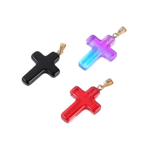 Three colorful glass cross pendants with gold metal clasps for DIY jewelry making