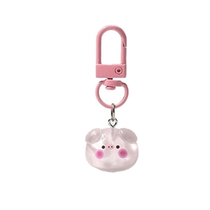 Cute pink resin pig keychain charm with matching metal hook for daily bag decoration