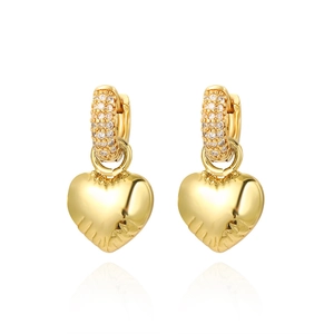 Elegant gold-plated heart earrings featuring sparkling cubic zirconia stones and radiant texture