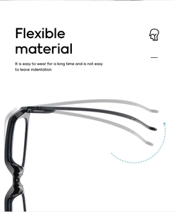 Detail of flexible spring hinge movement on black square frame blue light reading glasses