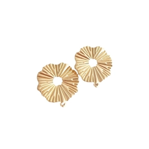 Pair of 14K gold-plated lotus edge earring studs with textured surface and hanging loop