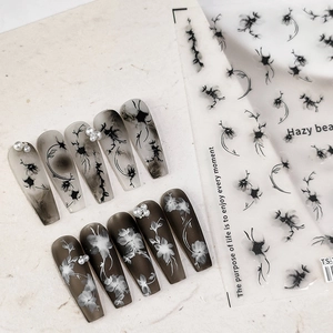 Nail Art Stickers Ink Wash Floral Pattern Hazy Beauty Style Self Adhesive Decals For DIY Manicure Decoration