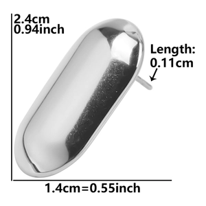 Detailed size view of silver oval bean-shaped 304 stainless steel stud earring