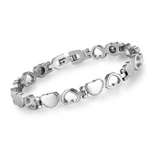 Bracelet magnétique cœur en acier inoxydable argenté avec maillons cœurs évidés