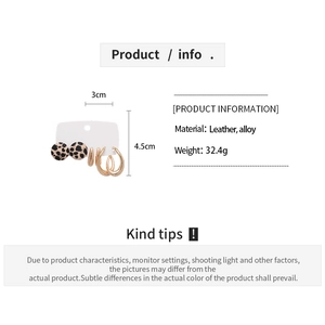 Detailed size and material info for leopard print and gold hoop earring set