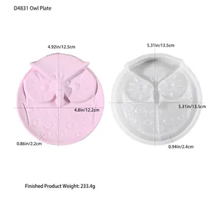 Vue macro du moule en silicone hibou et du plateau en résine rose avec gravure précise