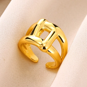 Adjustable gold plated double layer geometric water drop knot ring with polished finish