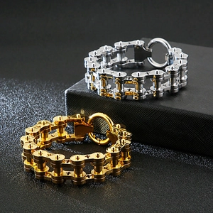 Cool stainless steel hip hop bike chain bracelet with hollow cross motifs for men