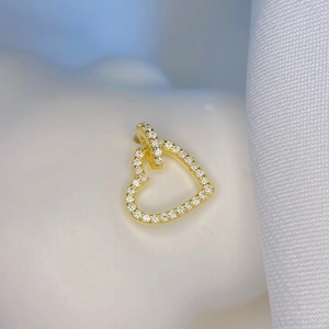 Exquisite gold-plated S925 silver heart stud earrings with sparkling cubic zirconia pavé