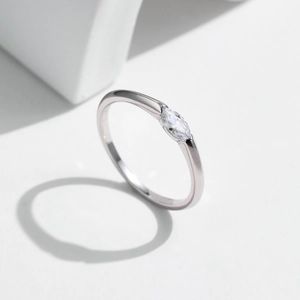 S925 sterling silver minimalist ring with sparkling marquise cut clear cubic zirconia