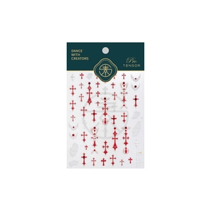 Gothic red and silver cross nail art stickers with relief texture and rhinestones TL-403