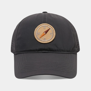 Quick-dry dark grey baseball cap with compass embroidery and breathable mesh vents