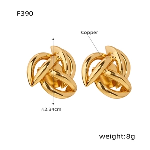 Detailed view of gold twisted hollow earrings with 2.34cm diameter and 8g copper weight