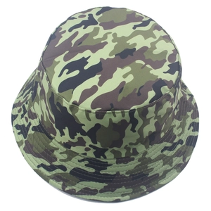 Foldable woodland camouflage sun hat with reinforced brim for outdoor hiking and fishing